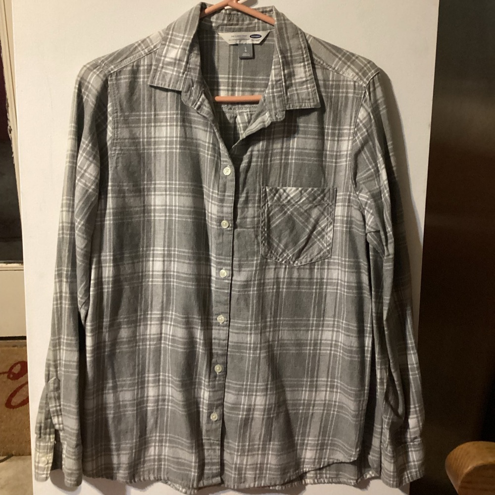 Old Navy Gray Plaid Button-Down Shirt Womens Large lightweight